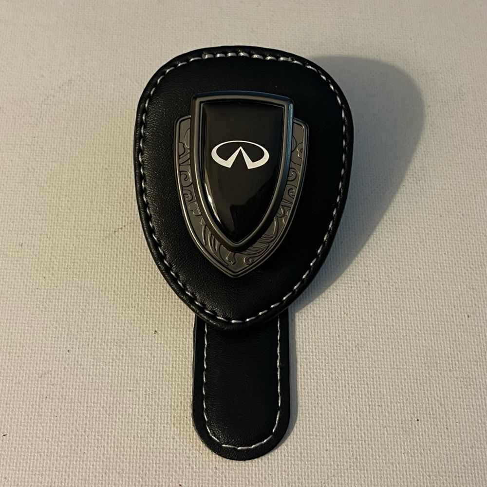 Infinity Logo Sunglass Holder for Car Black PU Leather NWT